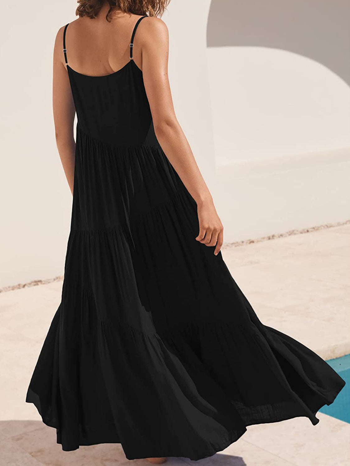 Full Size Ruched Tiered Spaghetti Strap Dress - store name